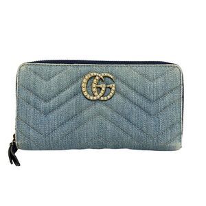 Gucci Long Wallet Ggmarmont 443123 Light Blue Pearl Round Zipper